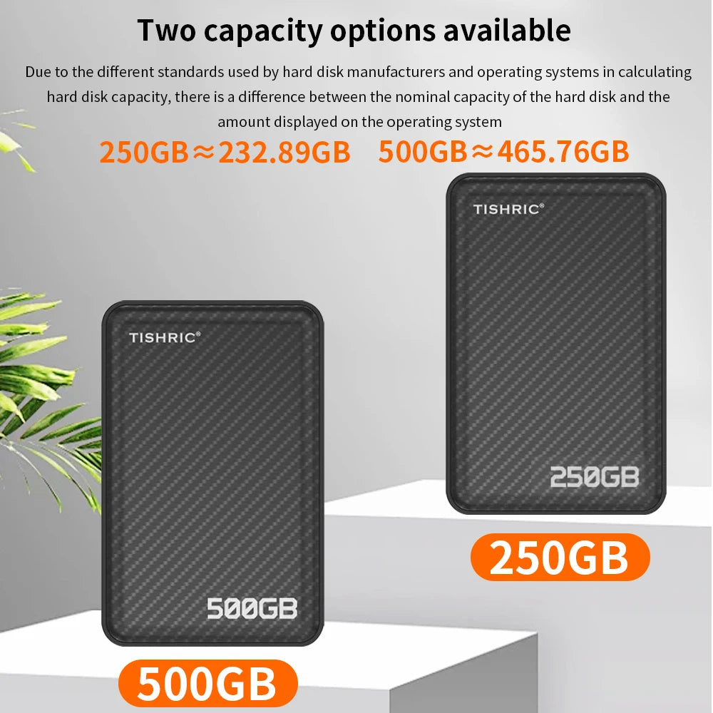 TISHRIC External Hard Drive 250G 500G Portable SSD Solid Disk USB3.0 Mobile Solid State Drive For Mac/PC/Laptop Gaming Hard Disk