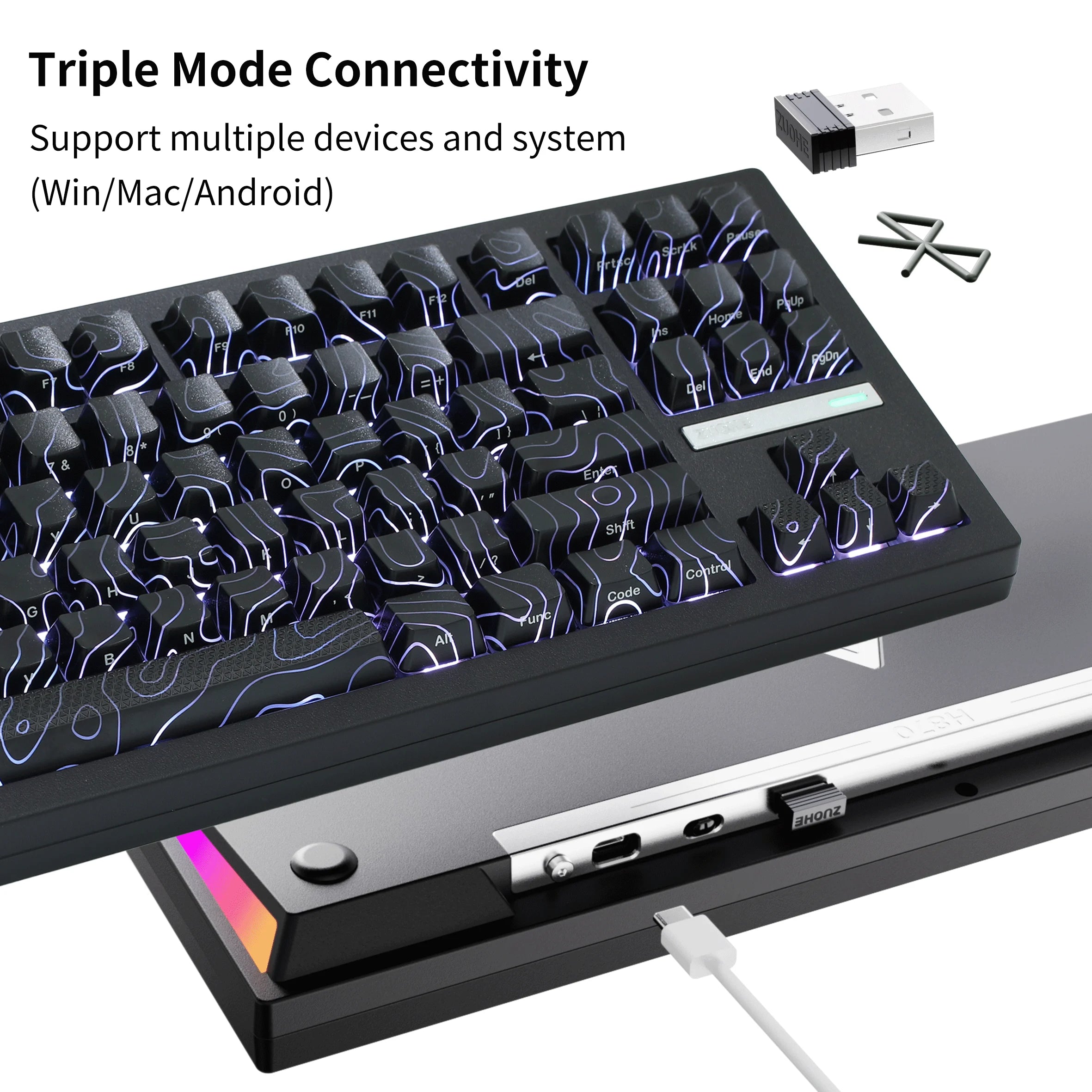 ZORNHER ZH870 Wireless Mechanical Gaming Keyboard,80% Black Custom Creamy Sound Keyboard with Lighted Up IMD PBT Keycaps