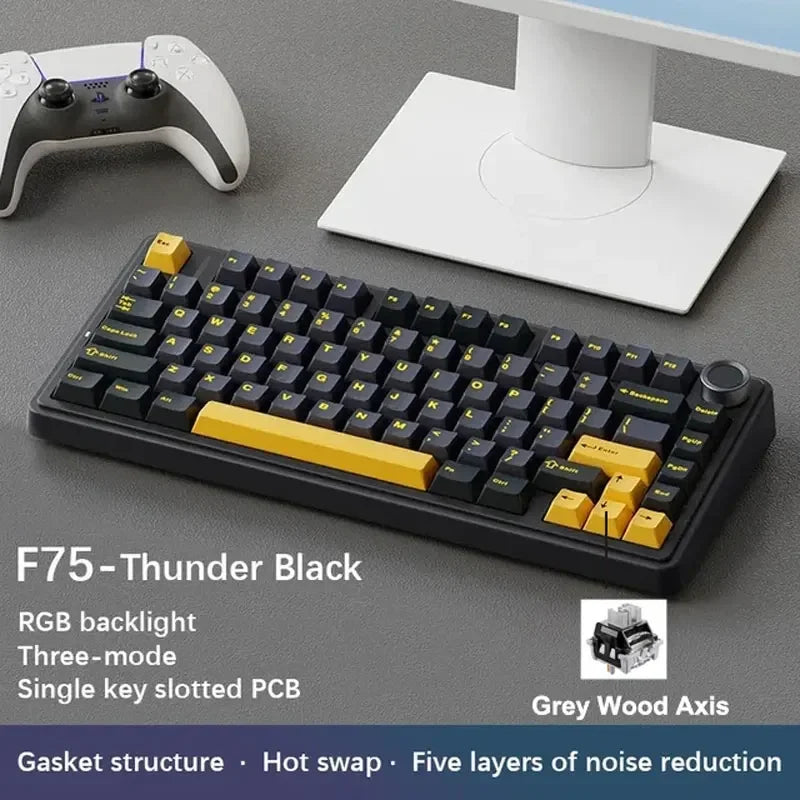 AULA F75 2.4G Wireless/Bluetooth/Wired Gaming Mechanical Keyboard RGB Customized 75% Layout OEM Profile Gasket PC Game Keyboard