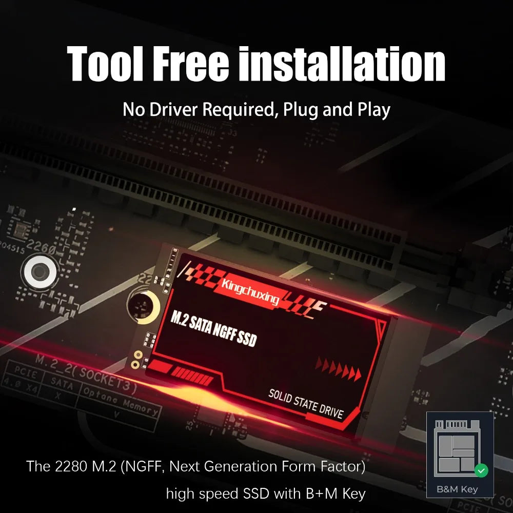 Kingchuxing M.2 SATA SSD 2T 1T M.2 NGFF Solid State Drive 2242 Hard Drive Disk for Desktop Laptop