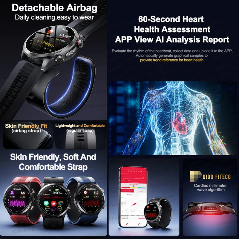 2026 New AI diagnosis Air Pump Blood Pressure Accurate Measure Smart Watches Men Uric Acid ECG Call Health NFC Smartwatch Women