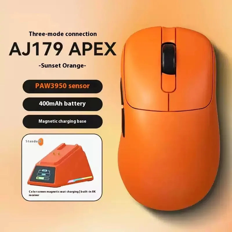 Ajazz Aj179 APEX 8k Wireless Mouse PAW3950 Sensor Three Mode Charging Base Gaming Mouse Lightweight Ergonomics 400mAh Pc Gamer