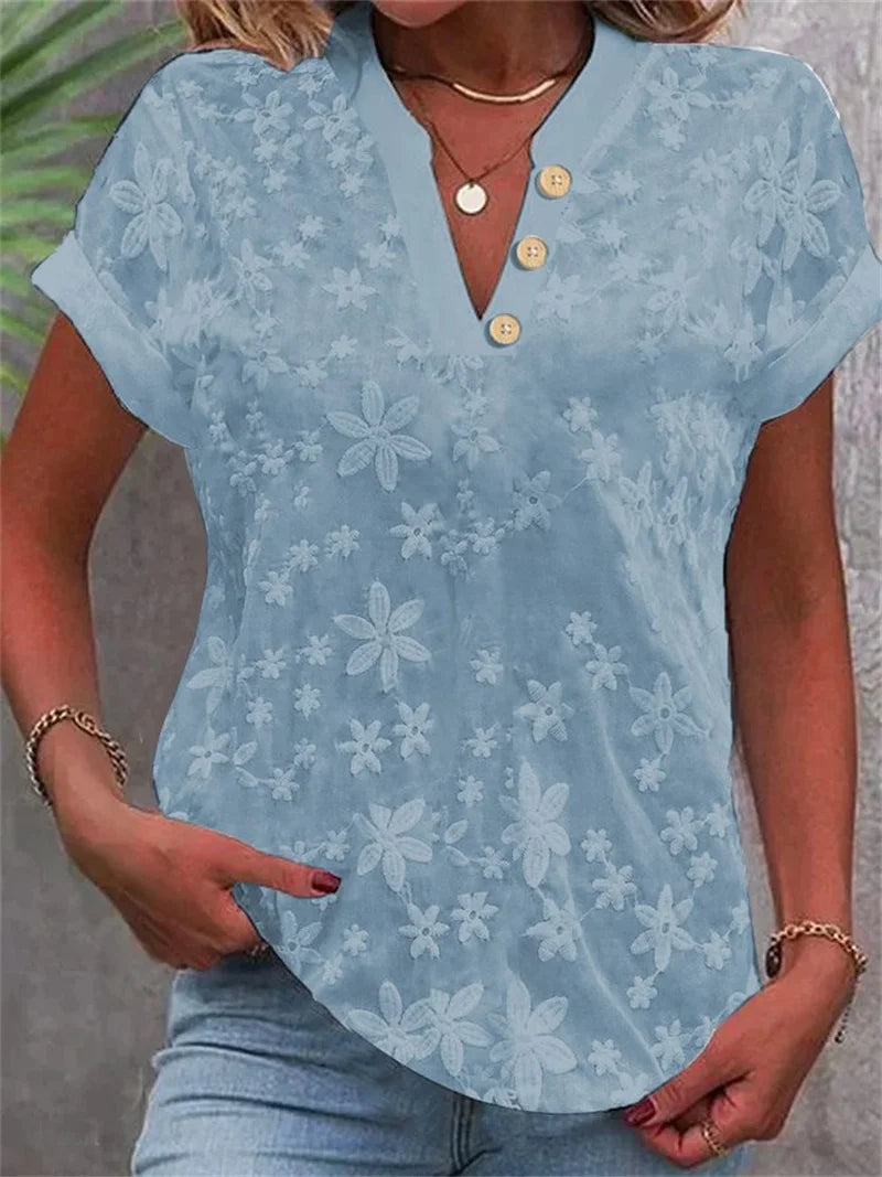 White Eyelet Lace Blouse – Cropped Hollow Out Summer Shirt