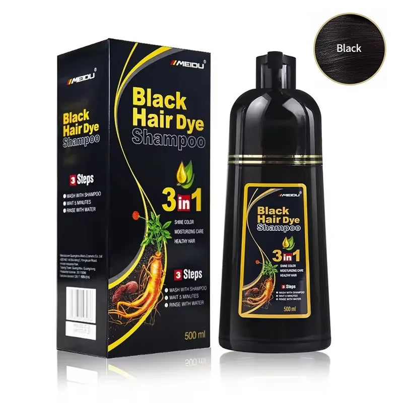 3-in-1 Natural Black Herbal Hair Dye Shampoo