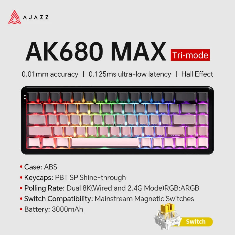 AJAZZ AK680 MAX Mechanical Keyboard HE Hall Effect Switch 60% 8k/1K RGB Wired/Wireless