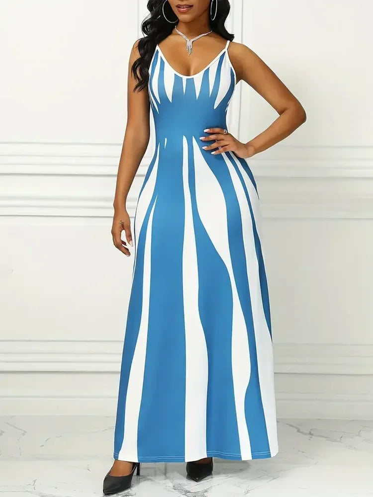 Abstract Print Maxi Dress, Casual Sleeveless Spaghetti Strap Dress, Women's Clothing