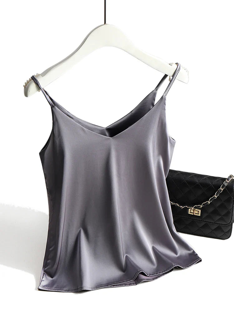 Women's Satin V-Neck Cami Top – Lightweight, Travel-Ready Style