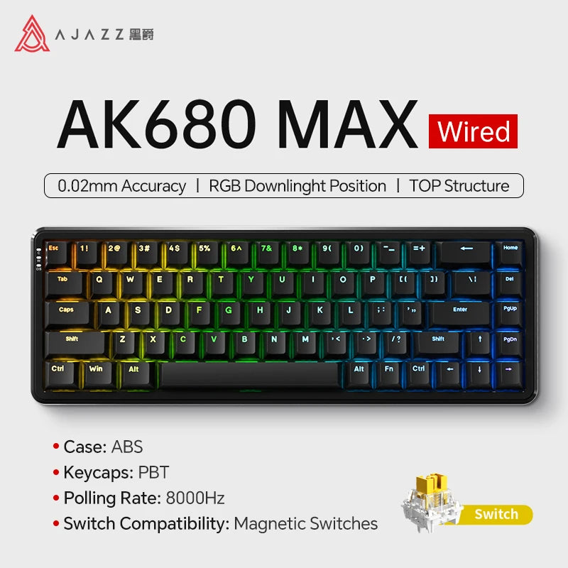 AJAZZ AK680 MAX Mechanical Keyboard HE Hall Effect Switch 60% 8k/1K RGB Wired/Wireless