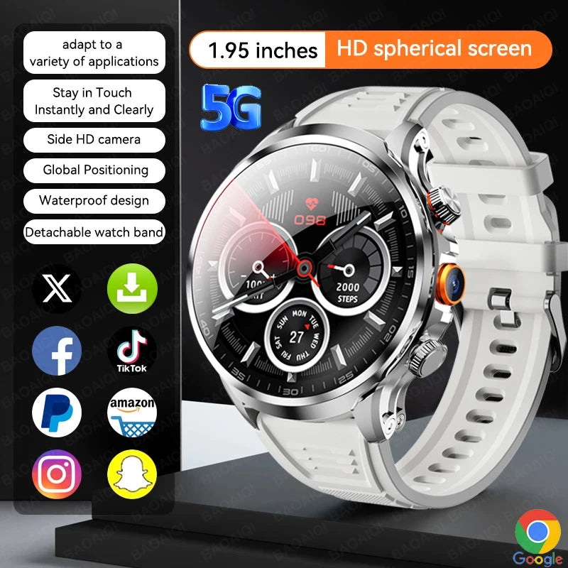 5G/4G Smart Watch 1.95 inch AMOLED 1100mah Battery 8GB+128GB RAM 500W Camera GPS WIFI Google APP Download Smartwatch Android 9.0