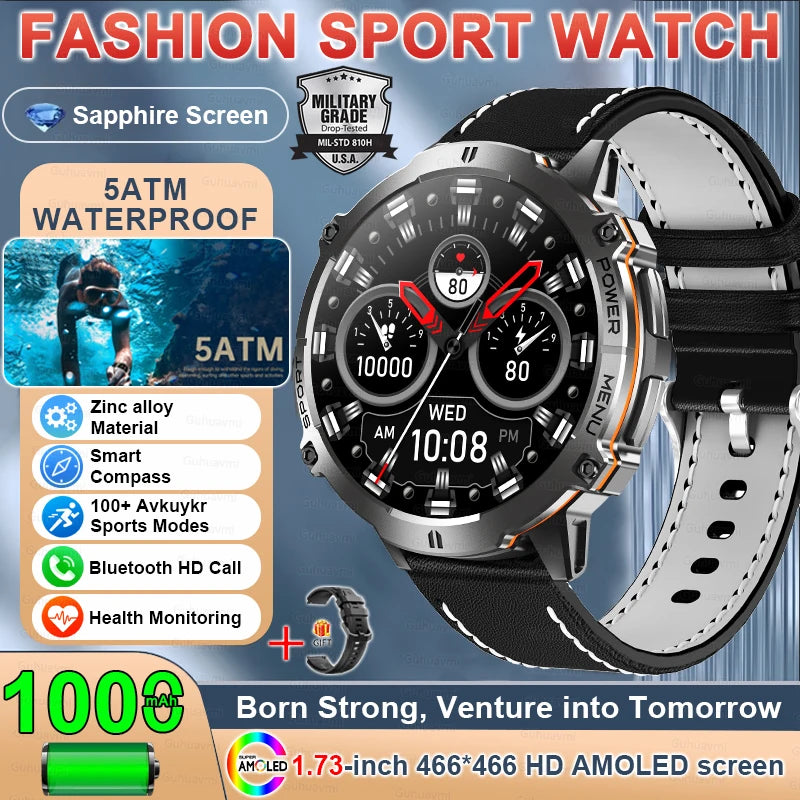New TANK X3 1000mAh Large Battery Durable Adult Smart Watch GPS Compass Altimeter 5ATM Waterproof BT Call Sports Smartwatch Men