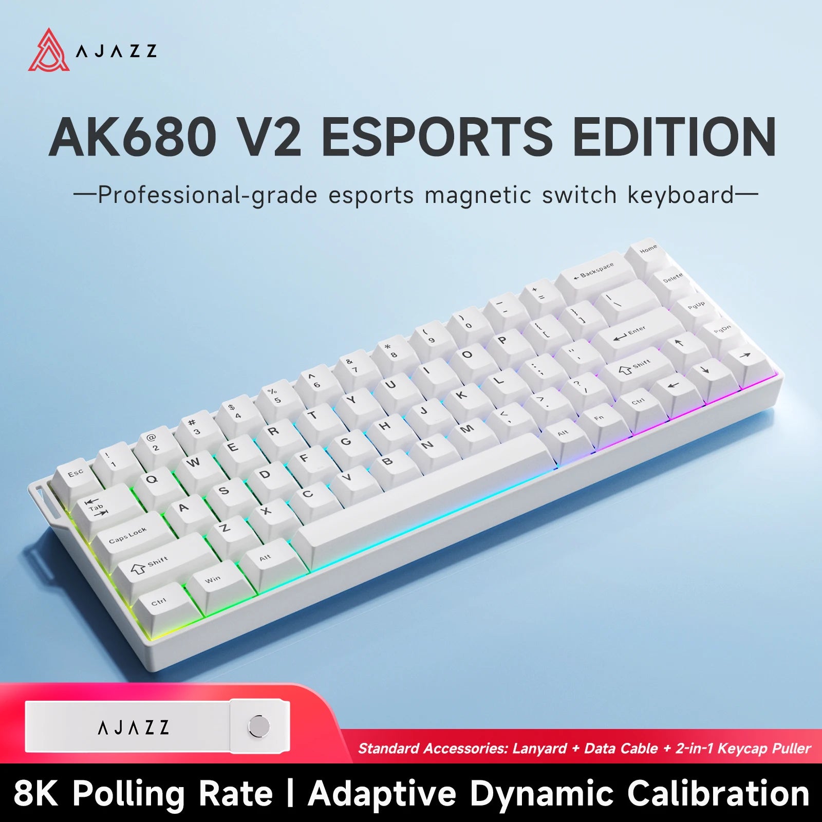 Ajazz AK680 V2 Gaming Magnetic Switch 8K Polling Rate RGB Lighting Aluminum Alloy Plate