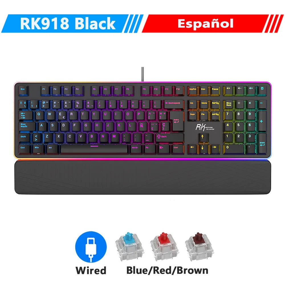 RK ROYAL KLUDGE RK918 Wired Mechanical Keyboard 108 Keys 100% RGB Backlit Gaming Keyboard