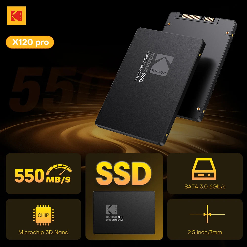 Kodak SSD Sata 2.5 Inch Solid Disk 6GB/S Microchip 3D Nand 550Mb/s Ssd Hard Drive 1tb/512/256/128gb 7mm Ultra-thin Hard Drive