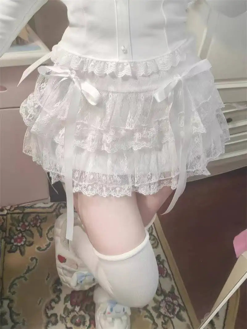 Lace Ruffle Mini Skirt – Kawaii Sweet Lolita Bow Detail