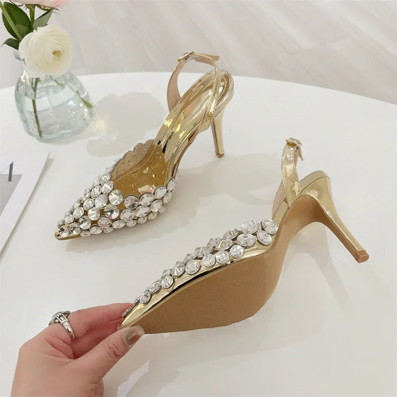 Eilyken Crystal PVC Transparent Pointed Toe Heels Shoes