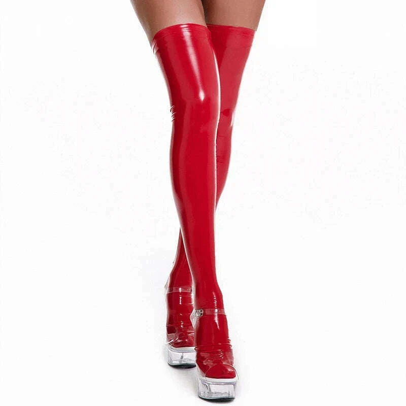 3XL Plus Size Wetlook PVC Leather Thigh High Stockings Gothic Punk Reflective Shiny Pole Dance Night Club Party Lingerie