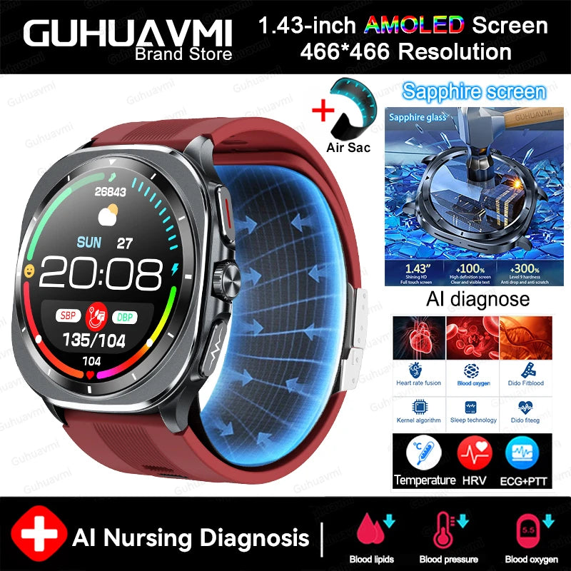 2025 New For Android Air pump airbag Health Trackr Smart Watch Accurate Blood pressure lipids Uric acid Body analysis Smartwatch