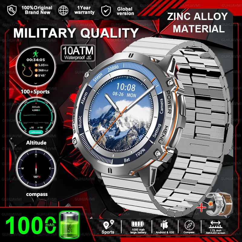 New T-REX3 Outdoor Smart Watch 1.73 inch AMOLED 1000mAh Large Battery Compass 10ATM Waterproof Call Sports Men Fitness Bracelet