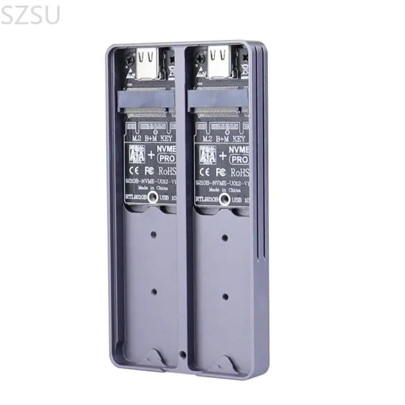 SZSU Two Mobile Hard Drive Case USB3.1 10Gb for Two Disks 2230-2280 SSD Box