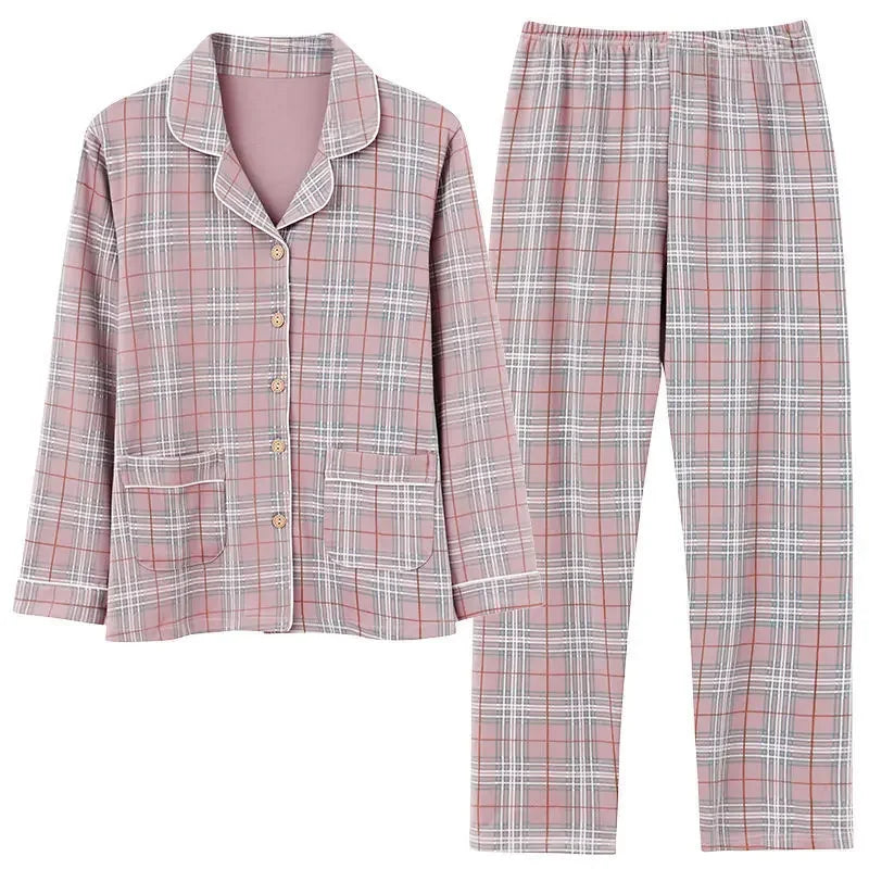 Autumn Women's 100% Cotton Long Sleeve Pajama Set Middle-aged Elderly Thin Cardigan Suitable For Home Wear