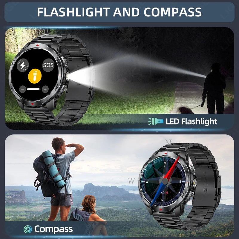 LIGE New 1100mAh Battery Smart Watches For Man Outdoor Sport LED Flashlight Compass Men’s Smartwatch Bluetooth Call Men Watches
