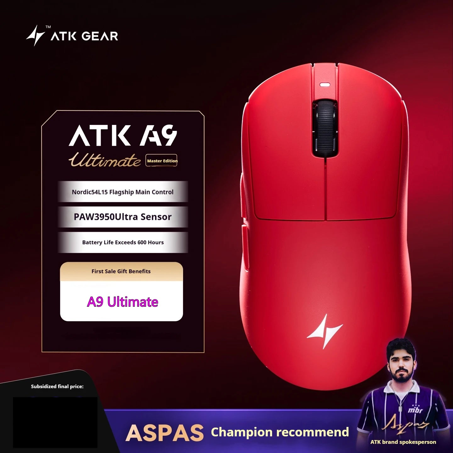 ATK A9 Ultra Wireless Gaming Mouse A9/A9 SE/A9 Plus/A9 Pro Tri Mode 8K Gaming Mouse 53g Lightweight E-sports PC Gift Customized