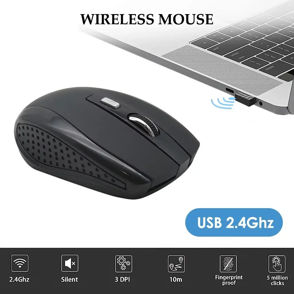 2.4G wireless mouse, portable battery-powered optical office mouse, supports adjustable DPI levels, suitable for laptops.