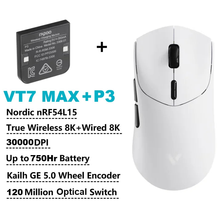 Rapoo VT7 MAX /VT7 Wireless Gaming Mouse True 8K Wireless Polling Rate 53g Lightweight Up to 750Hr Battery Life