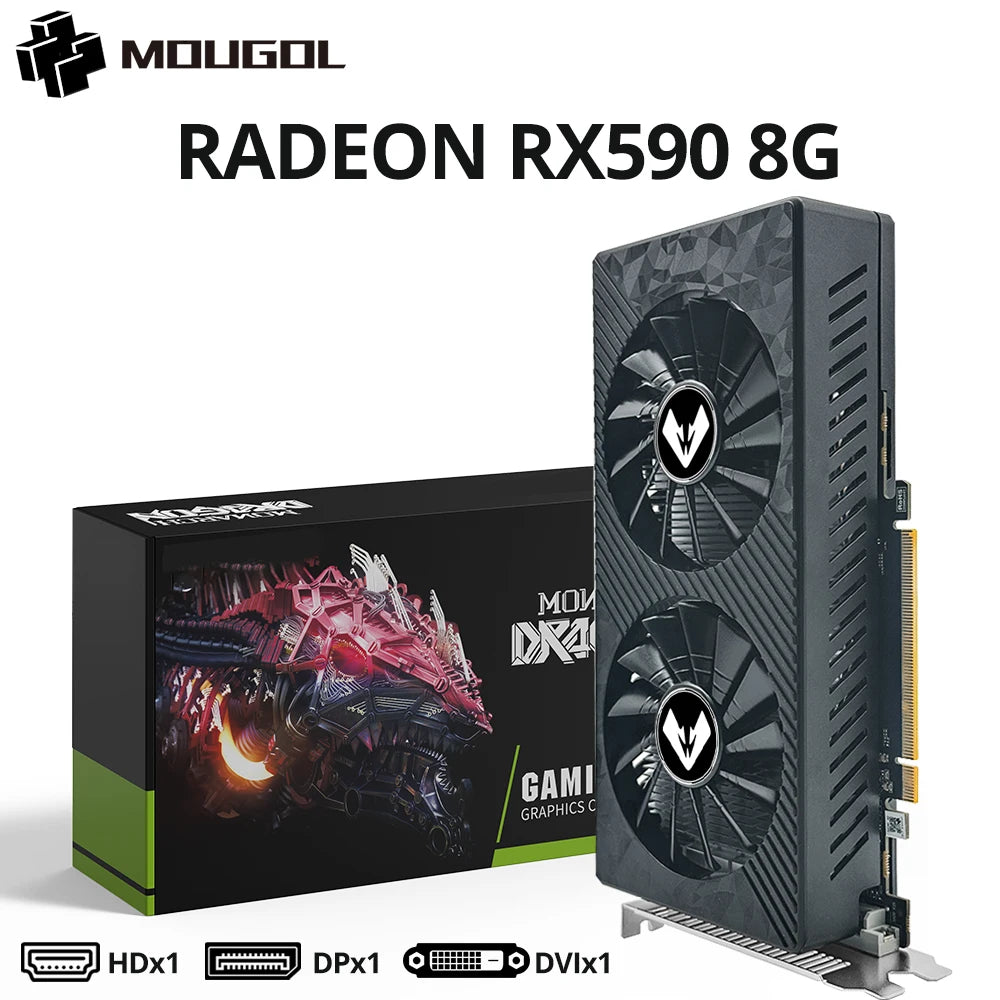 MOUGOL AMD Radeon RX590 GME 8G Graphics Card GDDR5 Video Memory 2304 CUDA PCIE3.0x16 HDMI DP Video Card for Gaming Computers