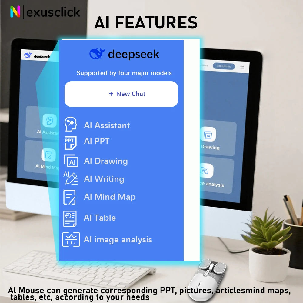 New AI Wireless Mouse 2.4G Bluetooth Mouse with Artificial Intelligence Deepseek AI Voice Recording ChatGPT Gaming Mice for PC