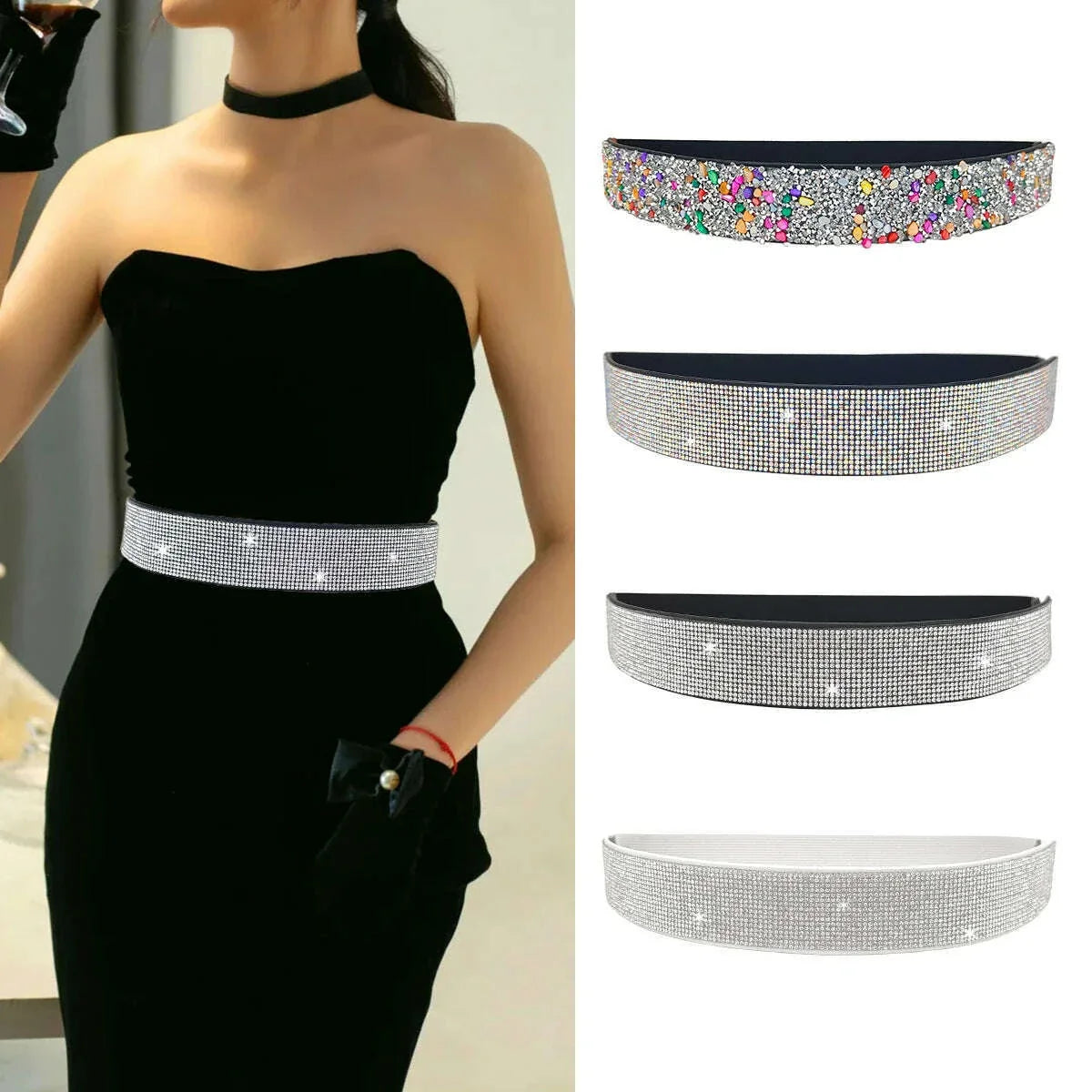 Advanced women's rhinestone belt, women's fashion dress, elastic belt, wedding party accessories