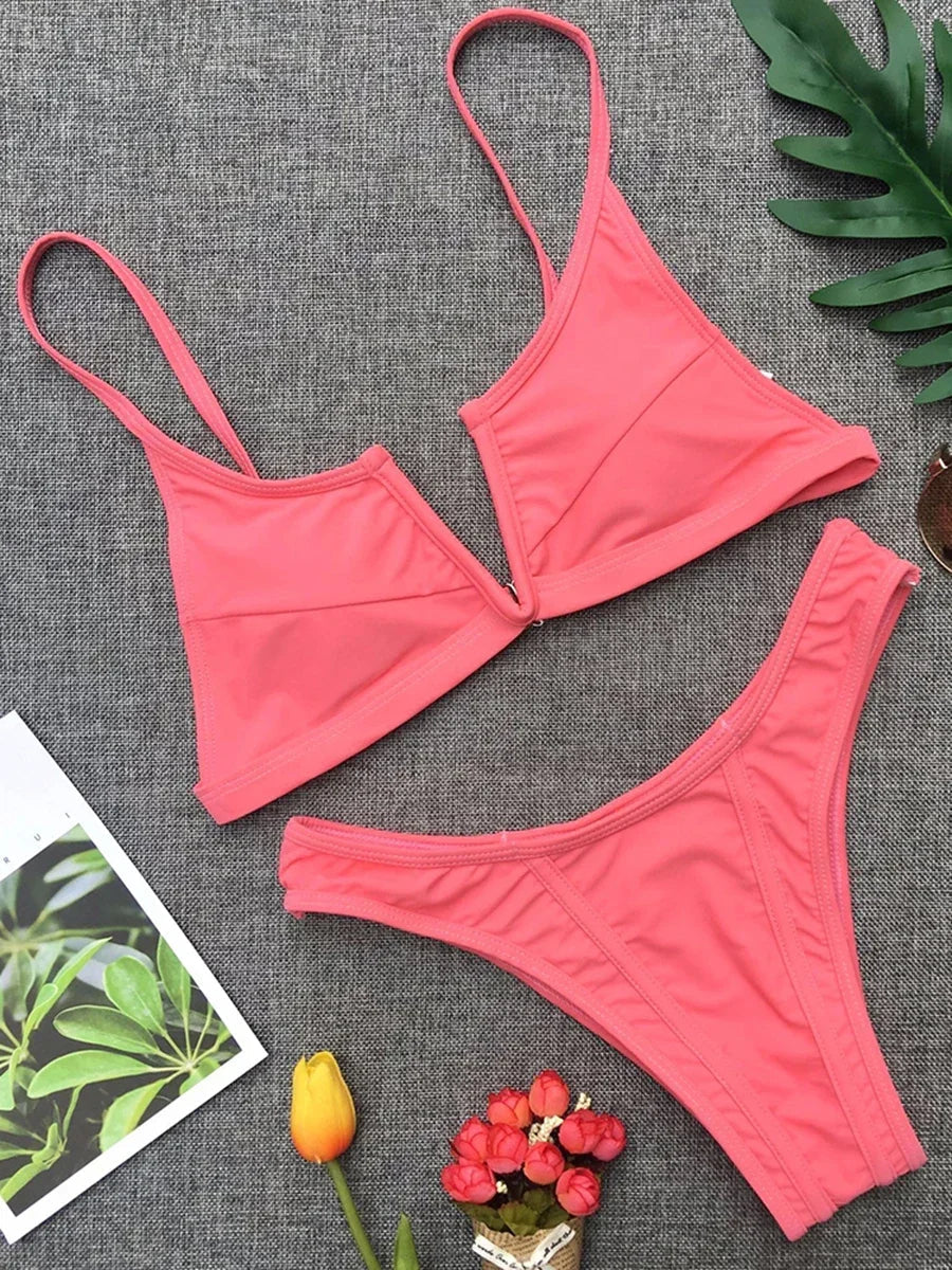 Splicing Denim V Shaped Thong Bikini Women Swimsuit Female Swimwear Two Pieces Bikini Set Bather Push Up Bathing Suit Swim Lady