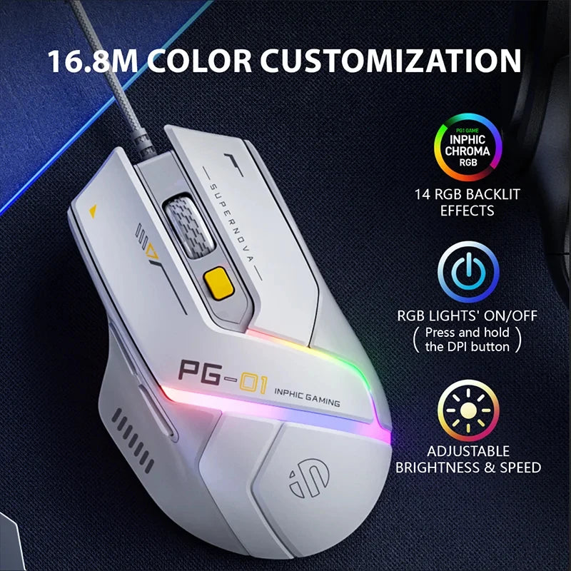 Inphic PG1 Wired Gaming Mouse RGB Lighting Effect Ergonomic Home Office Mouse For Desktop Computer Laptop