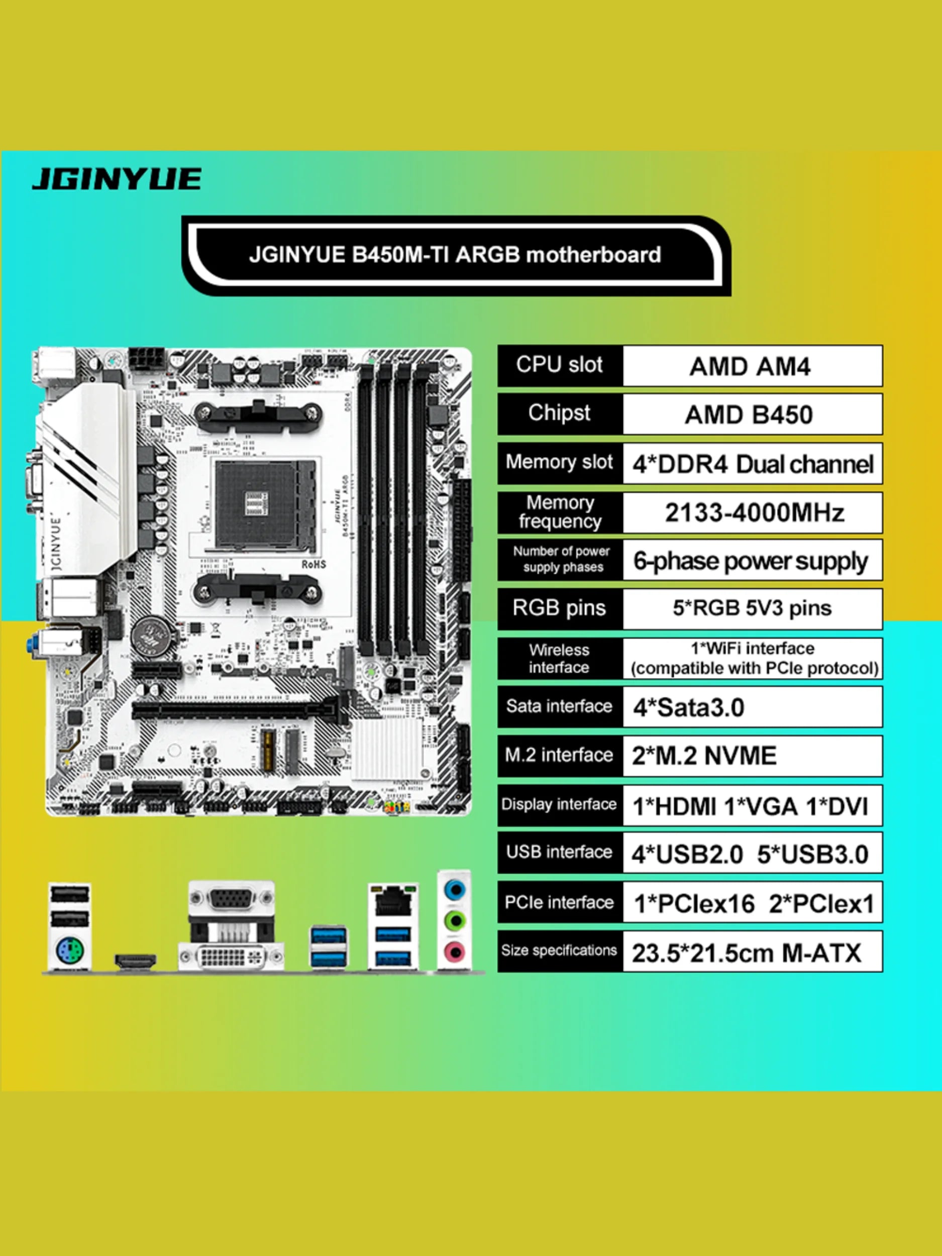 1PC B450M-TI ARGB Motherboard M.2 NVME ARGB PC Motherboard AMD Processor Dual-Channel 4*DDR4 Memory AM4 USB Mainboard
