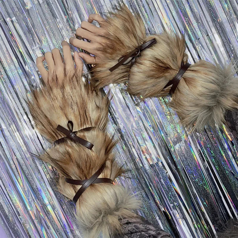 Y2k Vintage Faux Fur Leg Warmers Hot Girl Harajuku Winter Warm Furry Boots Cover Socks Jk Punk Hiphop Cosplay Accessories