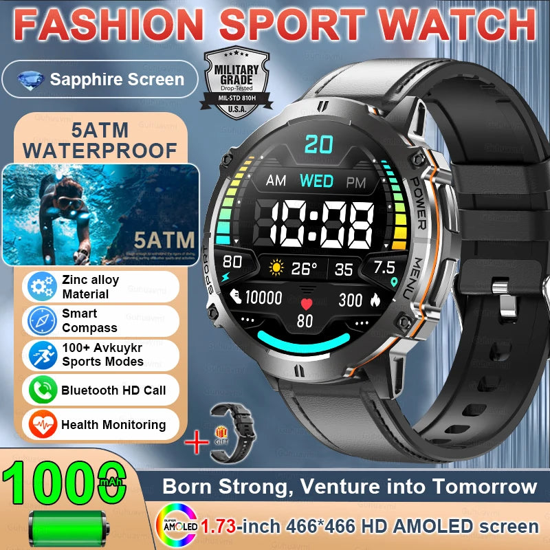 Military TANK X3 1000mAh Battery Men Smart Watch GPS Altimeter 10ATM Waterproof Bluetooth Call Outdoor Sports Adult Smartwatch
