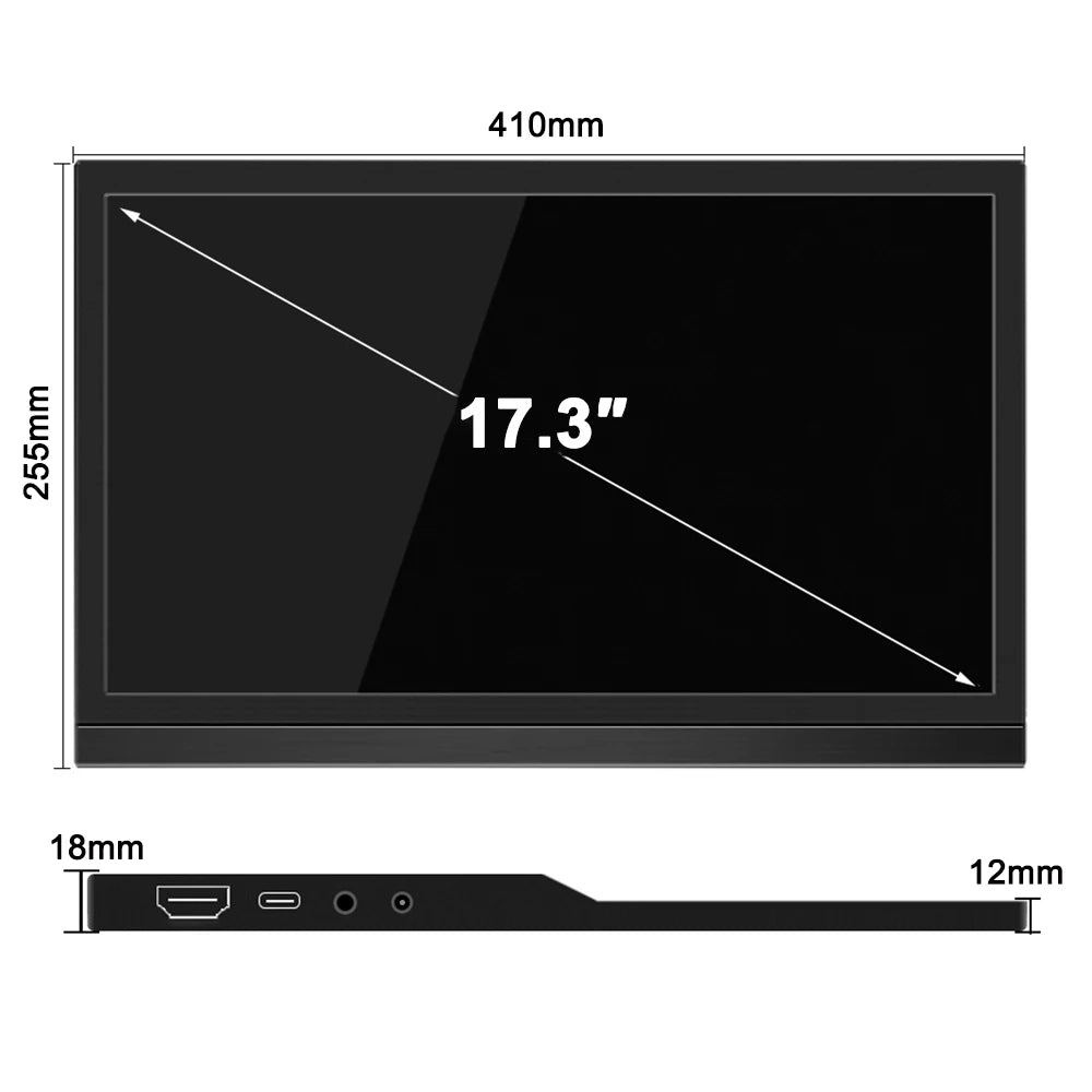 17.3 Inch Portable Monitor TFT Panel LCD Screen External Monitor PC USB C HDMI-compatible Switch Xbox PS4/PS5 Laptop Display