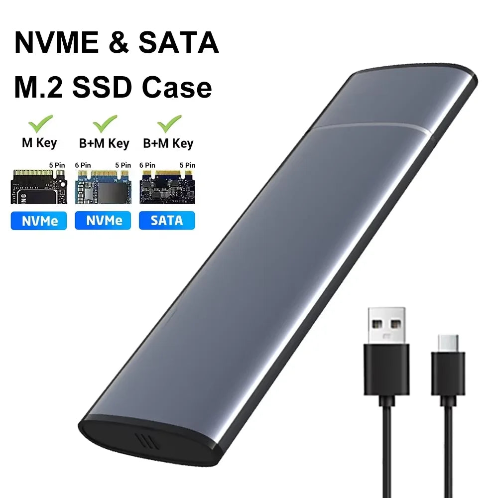 M.2 SSD Enclosure Aluminum Alloy 10Gbps External SSD Case Heat Dissipation Mobile Hard Disk Box ToolFree Support NVMe SATA NGFF