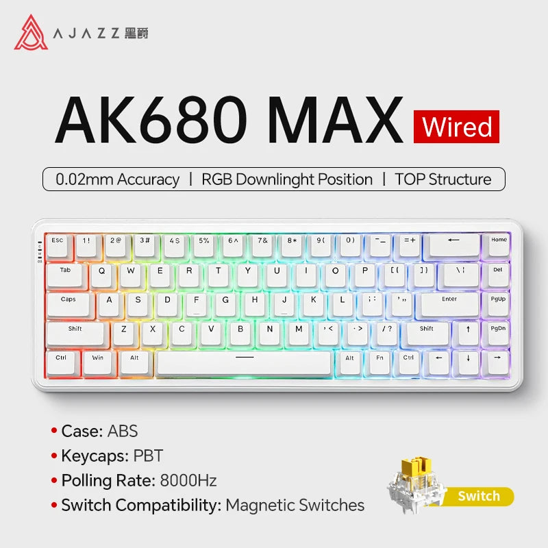 AJAZZ AK680 V2/AK680 MAX Magnetic Switch Mechanical Keyboard 60% Rapid Trigger 0.01mm 8K Return 68 keys Wired Gaming Keybaord