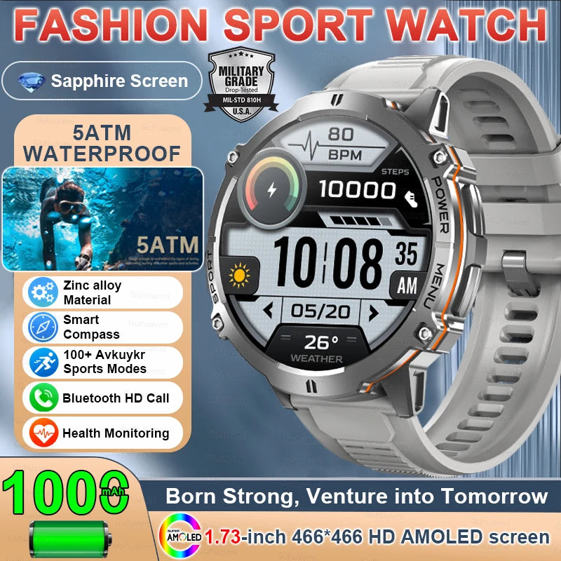 Military TANK X3 1000mAh Battery Men Smart Watch GPS Altimeter 10ATM Waterproof Bluetooth Call Outdoor Sports Adult Smartwatch