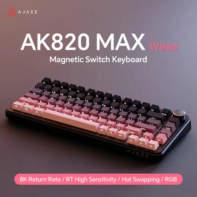 Ajazz AK820 MAX 75% Mechanical Keyboard, Magnetic Keyboard with Screen and Knobs, RGB Bluetooth/Wired/ Wireless Gaming Keyboards