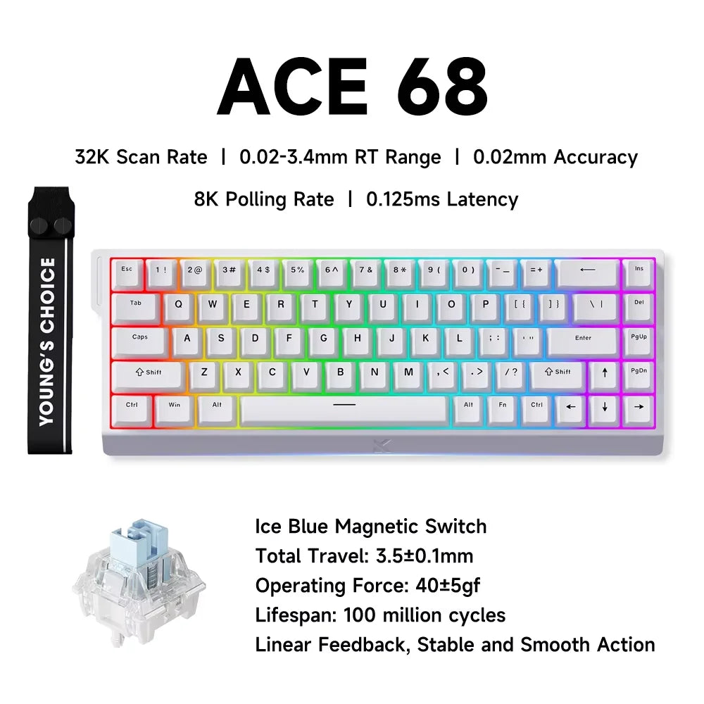 MCHOSE ACE68 Magnetic Keyboard Wired Mechanical ACE60 Pro for Gaming 0.01mm RapidTrigg 8000Hz SOCD/Rs 0.125ms 128K Sampling Rate