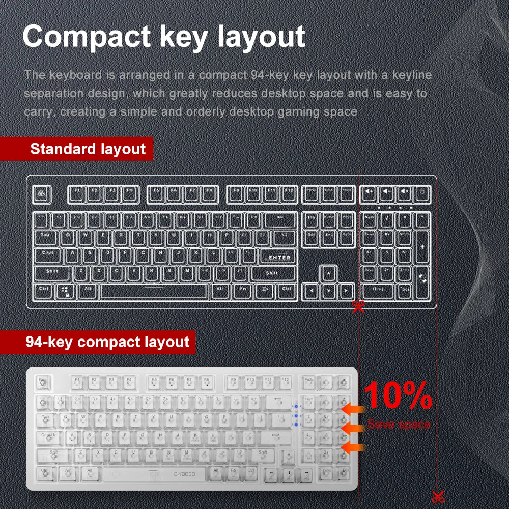 E-YOOSO Z94 USB Mechanical Gaming Keyboard Wired Monochrome LED Backlit Blue Red Switch 94 Key for Compute Laptop PC