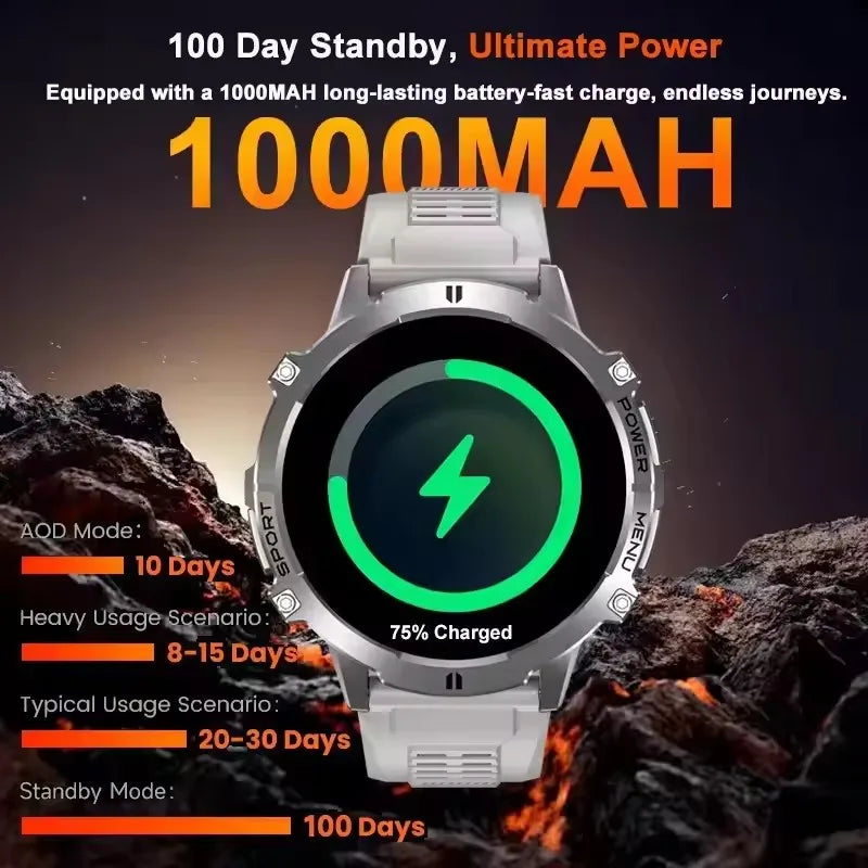 New TANK X3 1000mAh Large Battery Durable Adult Smart Watch GPS Compass Altimeter 5ATM Waterproof BT Call Sports Smartwatch Men
