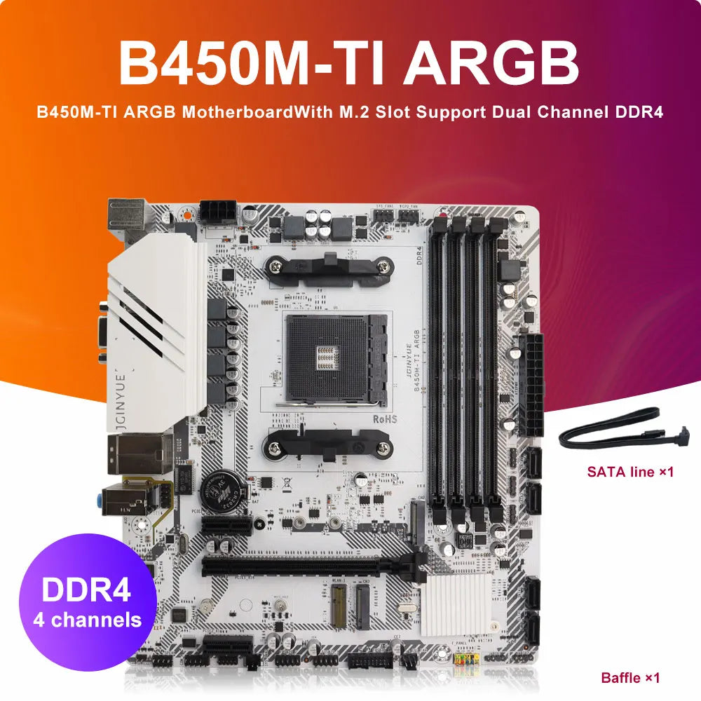 1PC B450M-TI ARGB Motherboard M.2 NVME ARGB PC Motherboard AMD Processor Dual-Channel 4*DDR4 Memory AM4 USB Mainboard
