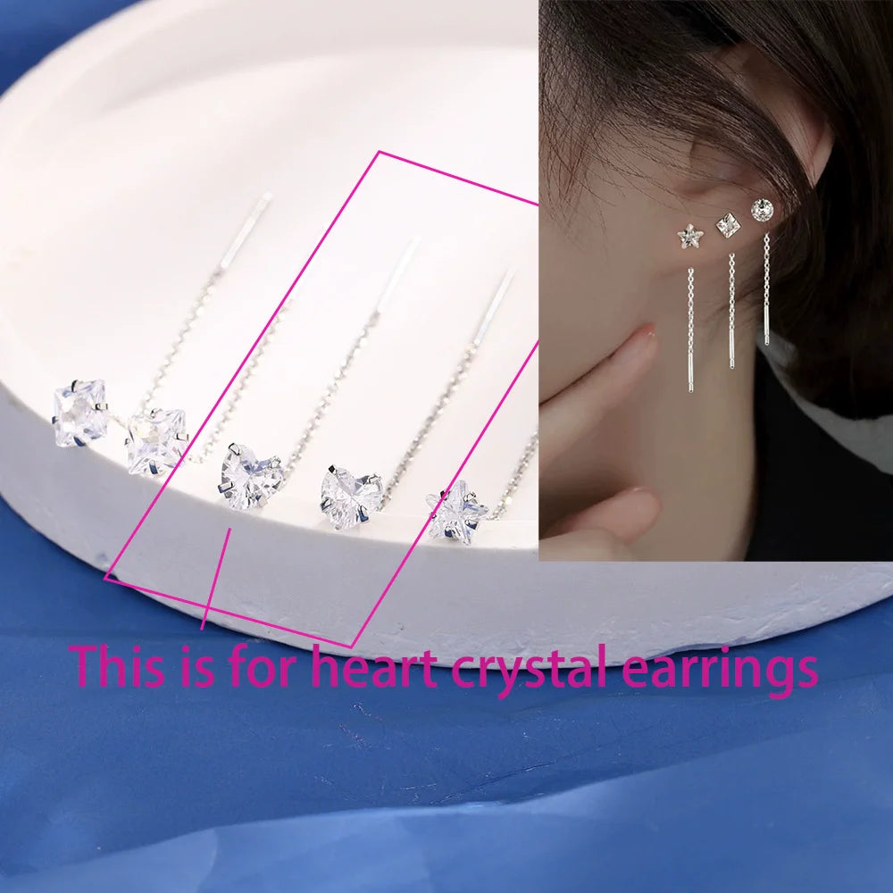 Sterling Silver Star Drop Earrings With Tassel Chain