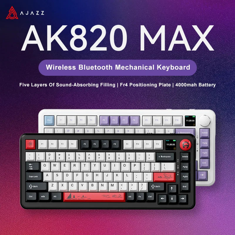 Ajazz AK820 MAX 75% Mechanical Keyboard, Magnetic Keyboard with Screen and Knobs, RGB Bluetooth/Wired/ Wireless Gaming Keyboards