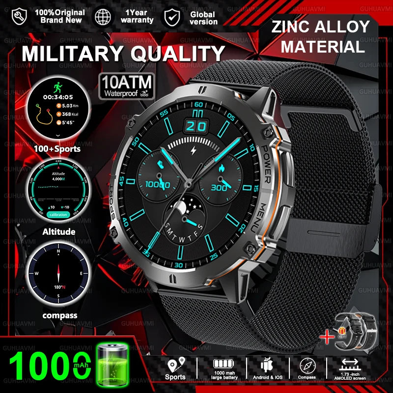 New T-REX3 Outdoor Smart Watch 1.73 inch AMOLED 1000mAh Large Battery Compass 10ATM Waterproof Call Sports Men Fitness Bracelet