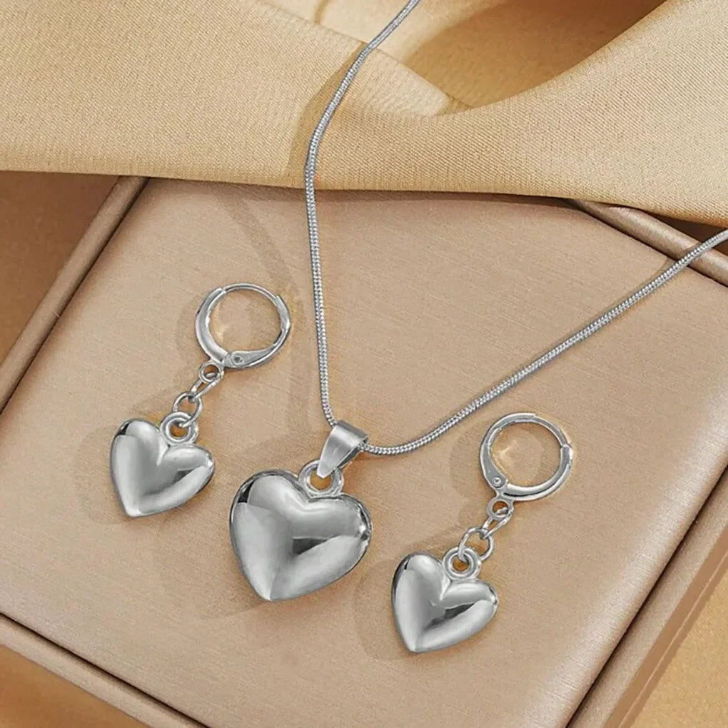 Gold Plated Love Heart Earrings & Necklace Set