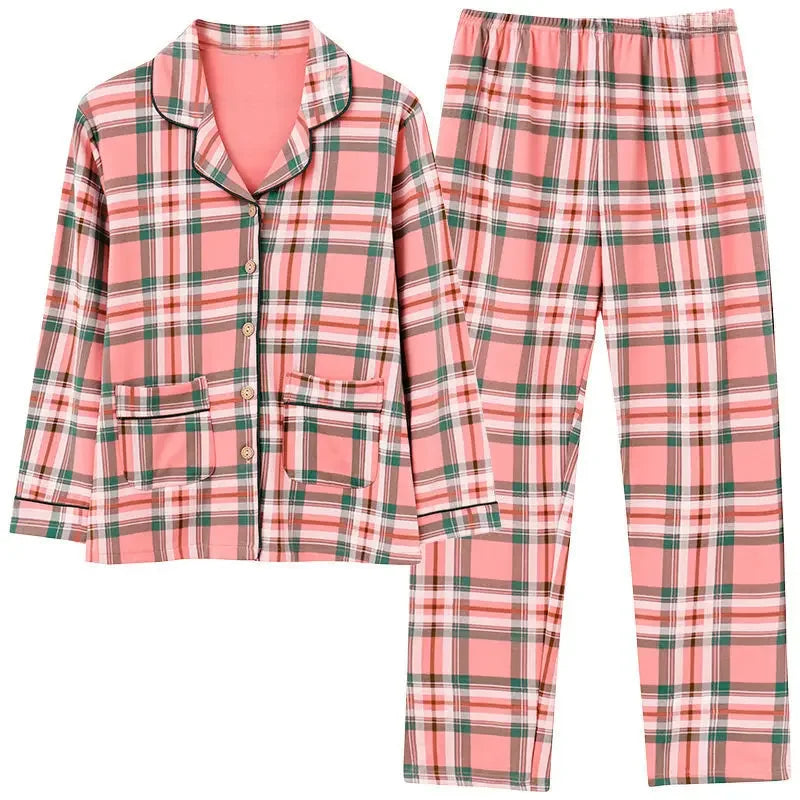 Autumn Women's 100% Cotton Long Sleeve Pajama Set Middle-aged Elderly Thin Cardigan Suitable For Home Wear